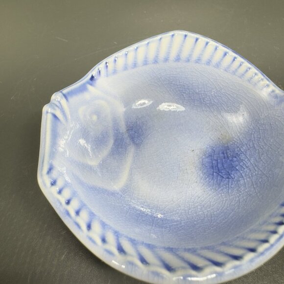 Blue Glazed Japanese Pottery Fish Dish Sushi Dip Plate Dish Bowl Small Stamped - Picture 10 of 13